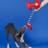 Interactive "Paw Controller" dog toy with chewable tug ropes and squeaky buttons for fetch and tug-of-war games.